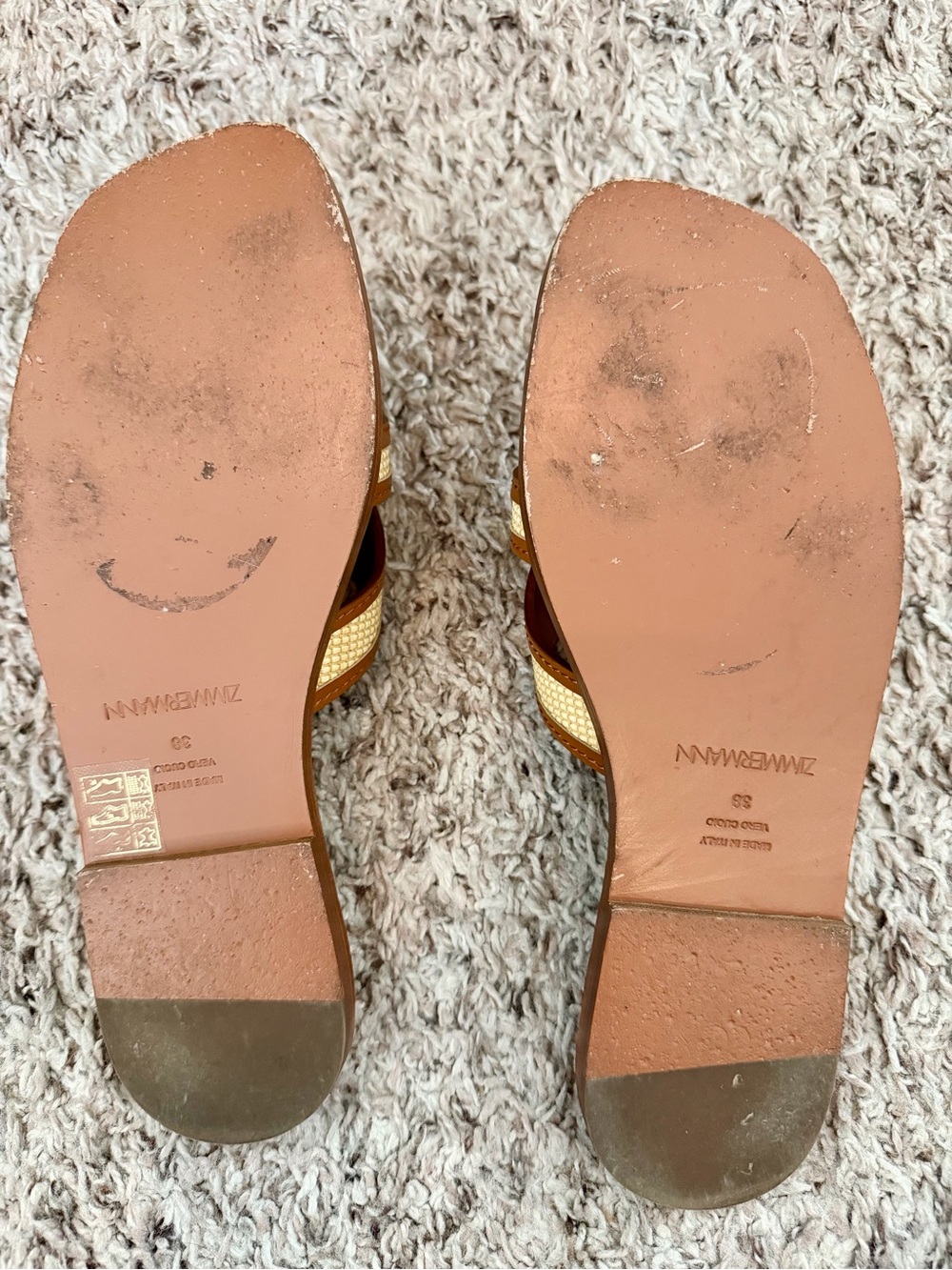 Zimmermann Prisma Raffia Leather Slide Sandals in Natural/Tan View 6